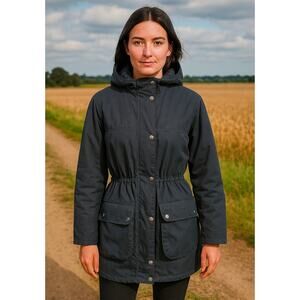 Barbour Durham Waxed Cotton Jacket 6 Black Hooded Utility Coat Women’s Outdoor